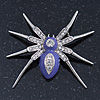 Stunning Crystal, Purple Enamel 'Spider' Brooch In Rhodium Plating - 55mm W