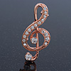 Diamante 'Treble Clef' Brooch In Rose Gold Tone - 50mm L