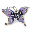 Purple & Violet Enamel Crystal Butterfly Brooch In Rhodium Plating - 55mm W