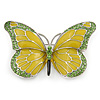 Olive/ Light Green Enamel, Crystal Butterfly Brooch In Rhodium Plating - 65mm Across