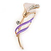 Delicate Pink/ Purple Crystal Calla Lily Brooch In Gold Plating - 55mm L