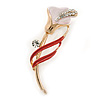 Delicate Pink/ Coral Crystal Calla Lily Brooch In Gold Plating - 55mm L