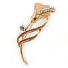 Delicate Magnolia/ Bronze Crystal Calla Lily Brooch In Gold Plating - 55mm L
