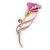 Delicate Fuchsia/ Pink Crystal Calla Lily Brooch In Gold Plating - 55mm L