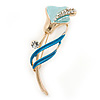 Delicate Light Blue/ Teal Crystal Calla Lily Brooch In Gold Plating - 55mm L