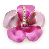 Pink/ Fuchsia Enamel, Crystal Flower Brooch In Gold Plating - 30mm Across