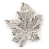 Silver Tone Clear Crystal Maple Leaf Brooch - 50mm L