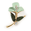 Small Dark Green/ Mint Green Enamel, Crystal Calla Lily Brooch In Gold Plating - 32mm L