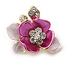 Small Fuchsia/ Pink Crystal Flower Brooch In Gold Tone - 25mm