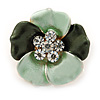 Small Dark Green/ Mint Green Enamel, Crystal Daisy Pin Brooch In Gold Tone - 20mm