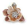 Small Bronze/ Magnolia Crystal Flower Brooch In Gold Tone - 25mm