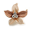 Small Magnolia/ Bronze Enamel, Clear Crystal Flower Brooch In Gold Tone - 27mm
