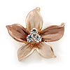 Small Magnolia/ Bronze Enamel, Clear Crystal Flower Brooch In Gold Tone - 27mm