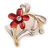 Coral/ Pink Daisy Crystal Floral Brooch - 35mm L
