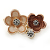 Small Magnolia/ Bronze Two Daisy Crystal Floral Brooch - 25mm L