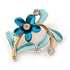 Blue/ Teal Daisy Crystal Floral Brooch - 35mm L
