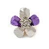 Purple/ Lavender Enamel Clear Crystal Flower Brooch In Gold Tone - 20mm