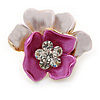 Fuchsia/ Pink Crystal Blossom Pin Brooch In Gold Tone Metal - 20mm