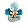 Light Blue Enamel, Crystal Daisy Pin Brooch In Gold Tone - 30mm