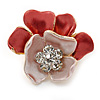 Coral/ Pink Crystal Blossom Pin Brooch In Gold Tone Metal - 20mm