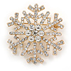 Gold Plated Crystal Snowflake Brooch - 40mm L