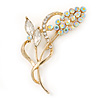 Clear/ AB Crystal Floral Brooch In Gold Plating - 65mm L