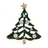 Small Holly Jolly Clear Crystal Dark Green Christmas Tree Brooch In Gold Plating - 45mm L