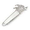 Rhodium Plated Crystal Butterfly Safety Pin Brooch - 65mm L