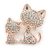 Clear/ AB Crystal Double Kitty Brooch In Gold Plating - 35m Across