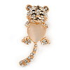 Cute Crystal Baby Tiger Brooch In Gold Plating - 45mm L