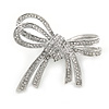 Double Bow Clear Crystal Brooch In Rhodium Plating - 55mm W