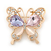 Multicoloured Crystal Butterfly Brooch In Gold Plating - 35mm L