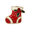 Tiny Crystal White/ Red Enamel Christmas Stocking Brooch In Gold Plated Metal - 15mm L