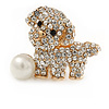 Cute Crystal Puppy Dog with Pearl Ball Brooch - 30mm