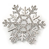 Rhodium Plated Clear Crystal Snowflake Brooch/ Pendant - 45mm D