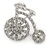 Cute Small Crystal Bicycle Brooch In Silver Tone - 30mm