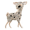 Gold Plated Clear/ Black Crystal Fawn Reindeer Brooch - 45mm