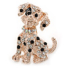 Black/ Clear Crystal Dog Brooch In Gold Tone - 35mm