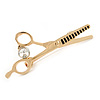Gold Tone Scissors Brooch with Clear Crystal - 50mm L