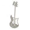 Clear Crystal Guitar Brooch In Silver Tone Metal - 57mm L