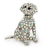 AB Crystal Dog Brooch In Silver Tone Metal - 35mm L