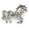 Vintage Inspired Horse Brooch In Silver Tone Metal - 50mm W