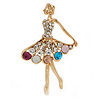 Multicoloured Crystal Ballerina Brooch In Gold Tone Metal - 55mm L