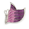 Pink/ Purple Enamel AB crystal Butterfly Brooch In Rhodium Plated Metal - 45mm