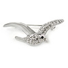 Small Polished Rhodium Plated Seagull Bird Brooch - 37mm L