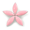 Baby Pink Enamel Daisy Flower Brooch In Rhodium Plated Metal - 44mm D