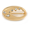 Elegant Crystal Cut Out Crystal Brooch In Polished Gold Plated Metal - 40mm L