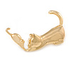 Playful Cat and Mouse Brooch In Polished Gold Plated Metal - 45mm W
