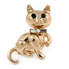 Gold Plated Cat Brooch - 33mm L