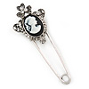 Crystal Black/ White Cameo Safety Pin Brooch In Silver Tone - 70mm L